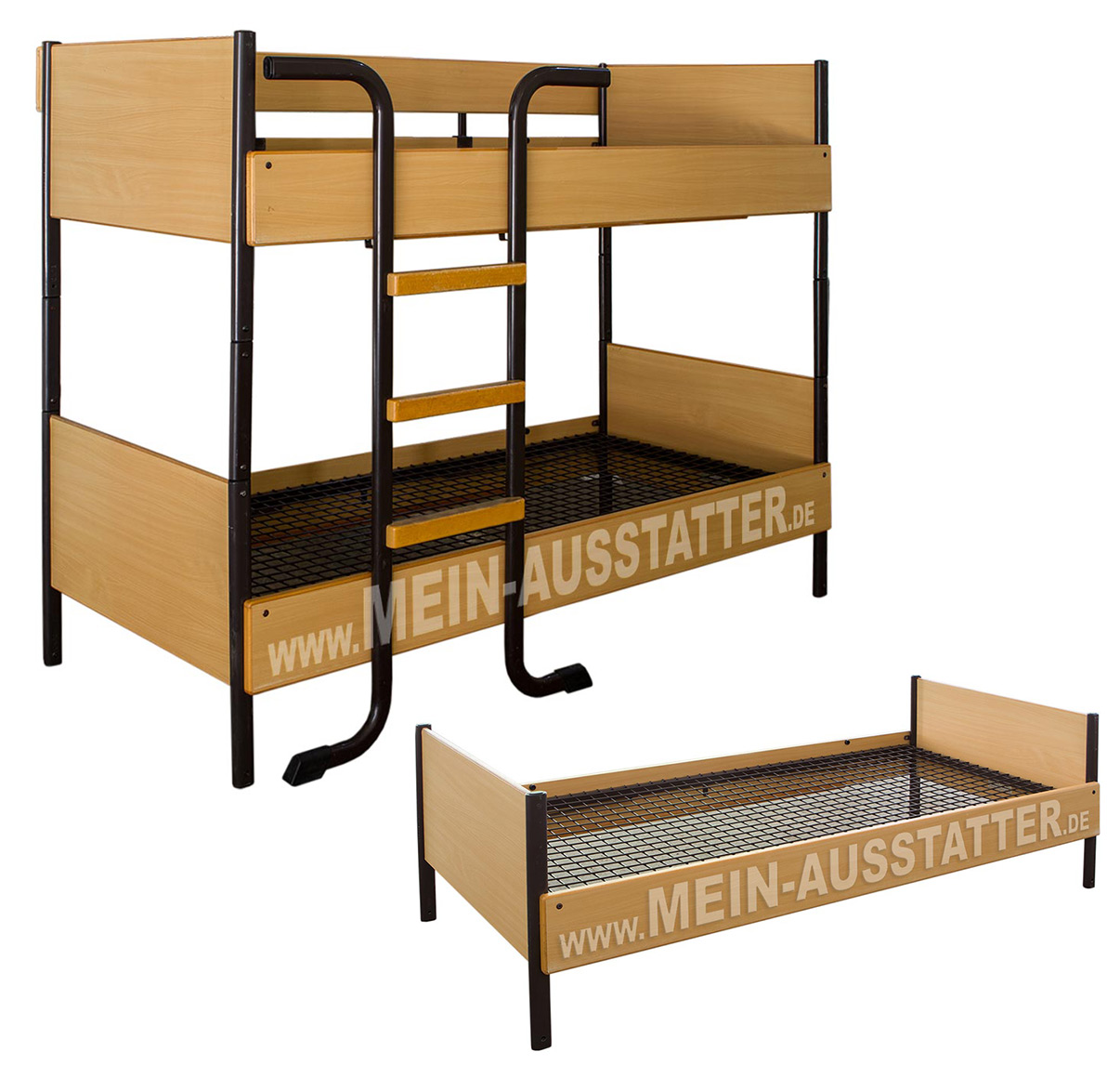 Bundeswehrbett-Buche-Dekor Doppelstockbett und Einzelbett Bundeswehrbett-Buche-Dekor Doppelstockbett und Einzelbett