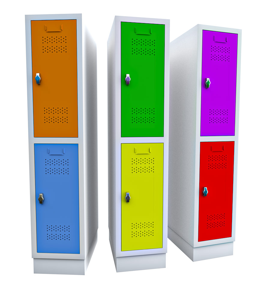 Grundschule-Spind-Schrank-1x2-farbige-Tueren-verschiedene-Varianten