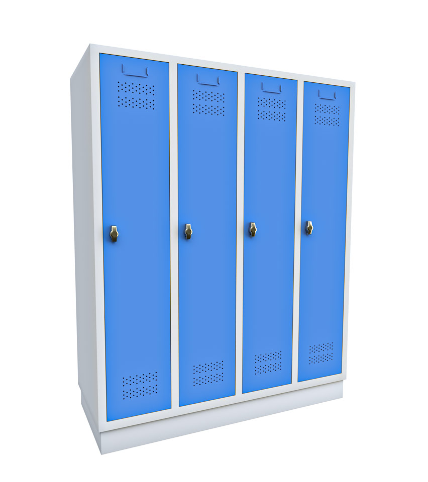 Grundschule-Spind-Schrank-4x1-mit-blauen-Tueren