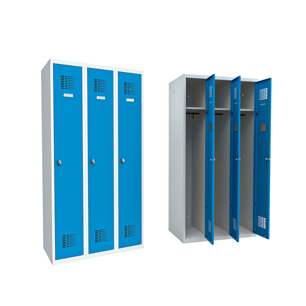 Kleiderspind 3 Türen - Metallspind blaue Türen Kleiderspind 3 Türen - Metallspind blaue Türen