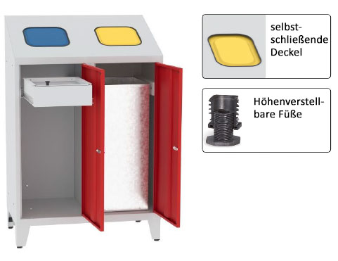 Abfallbehälter aus Metall - 2 Kammern Details