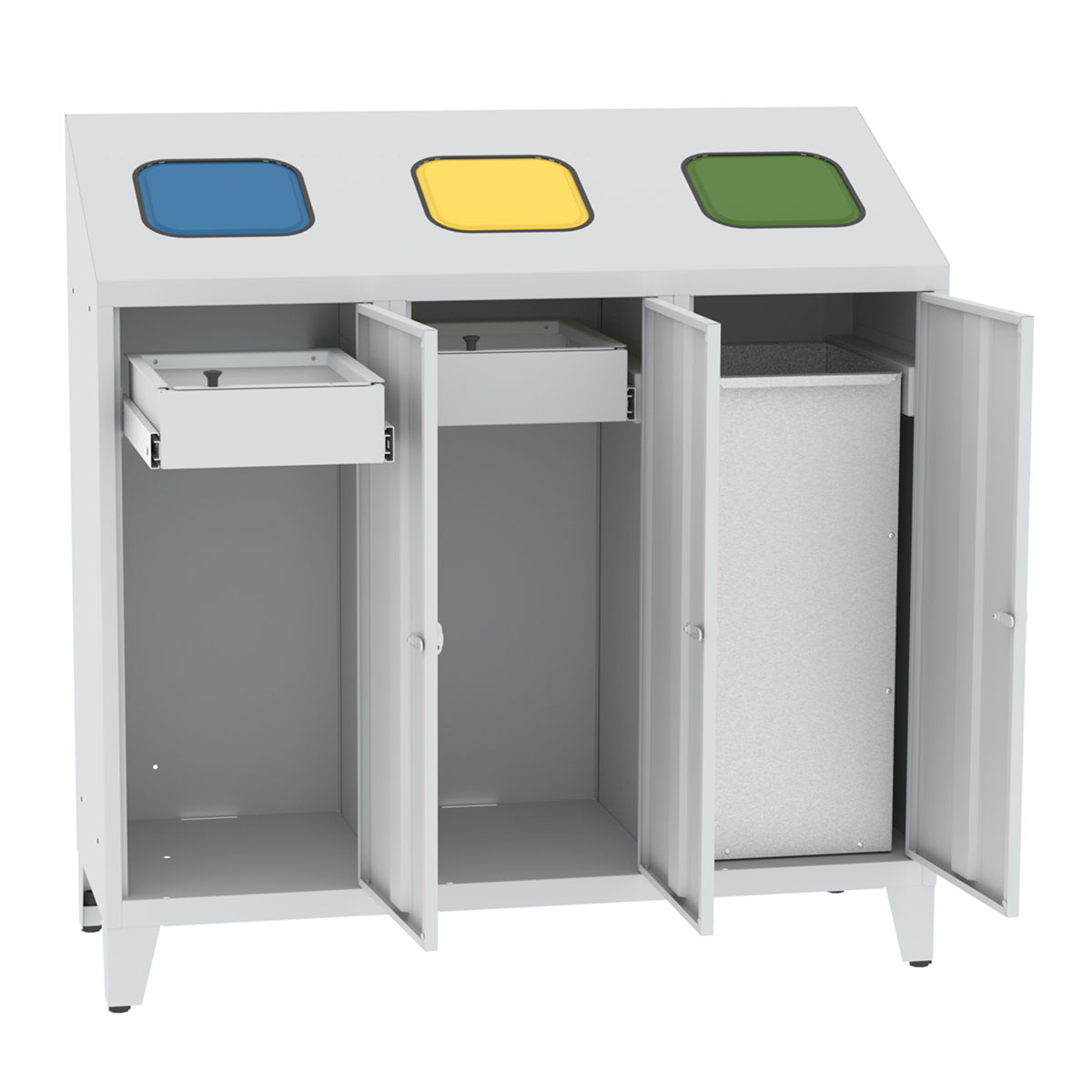 Abfallbehälter aus Metall - 3 Kammern mit Müllsäcken und Behälter Abfallbehälter aus Metall - 3 Kammern mit Müllsäcken und Behälter