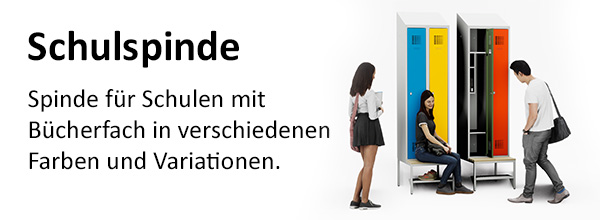 Schulspinde - Spinde für Schulen mit Bücherfach in verschiedenen Farben und Variationen.