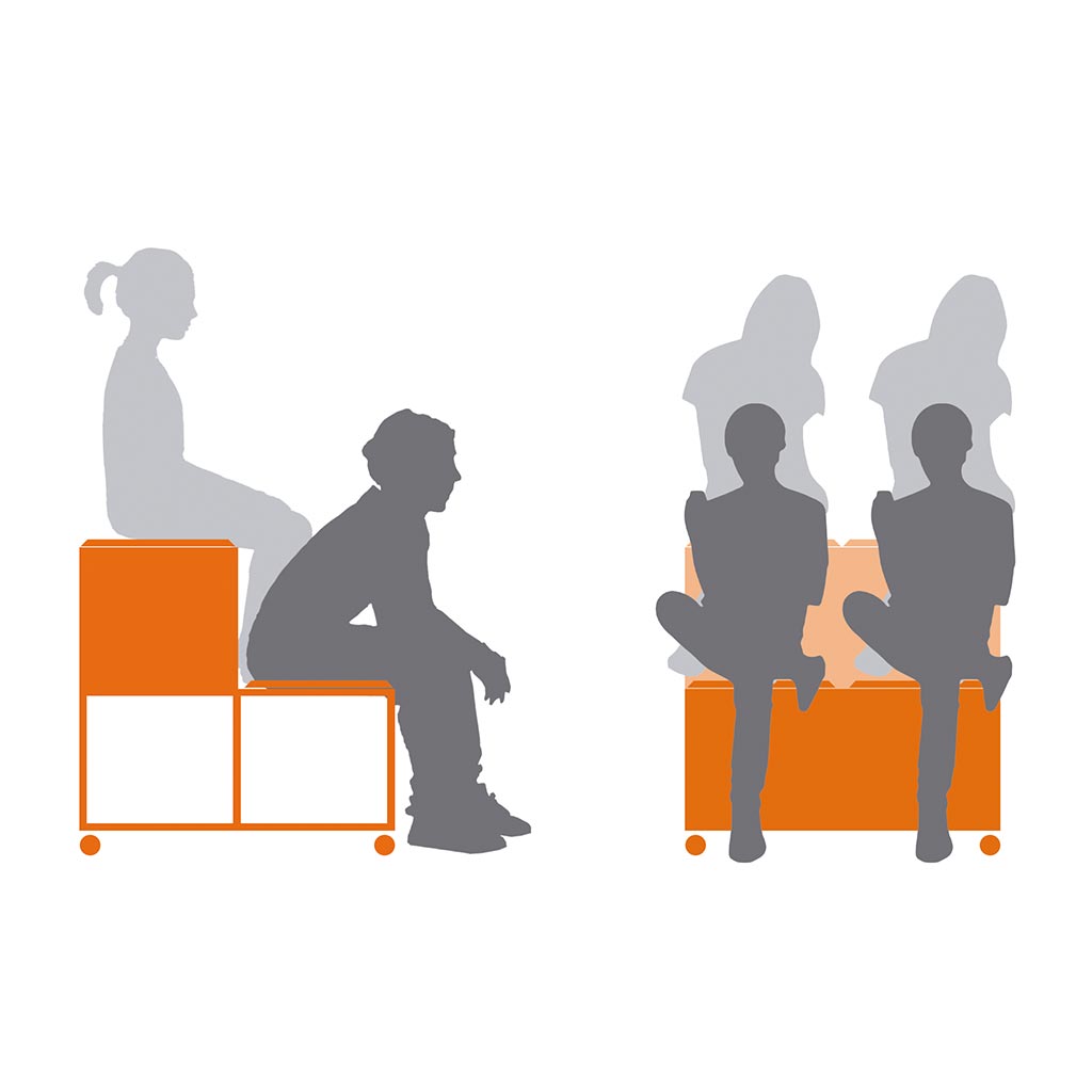 Mobiles Aufbewahrungs- und Sitzsystem MOVE als Sitzbank