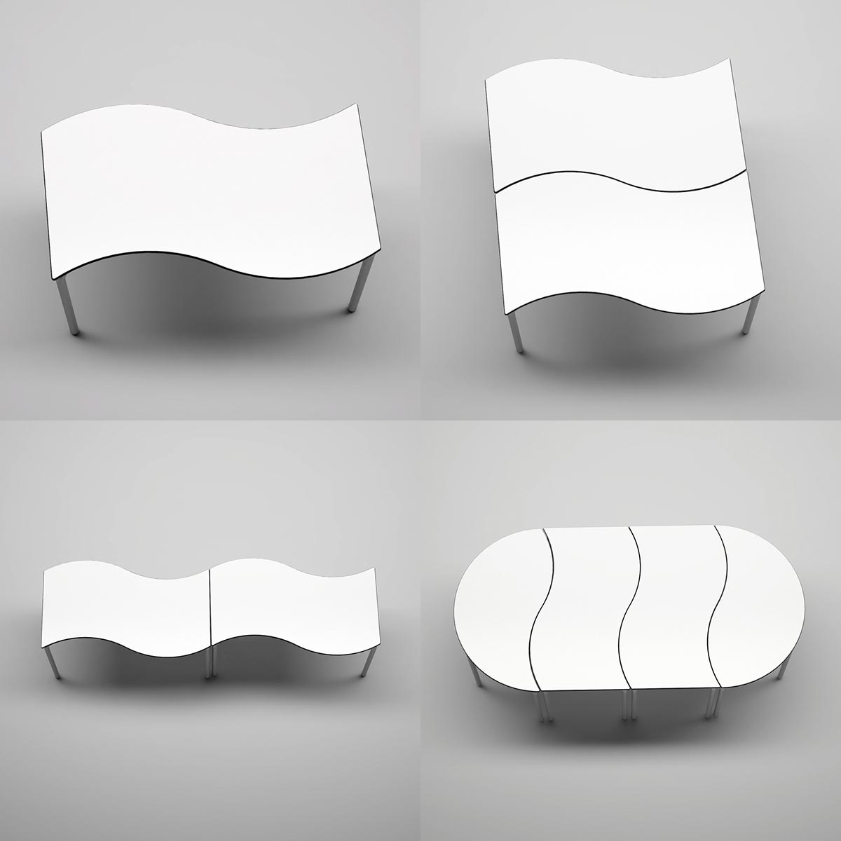 Der höhenverstellbare Wellentisch WAVE in Kombination miteinander