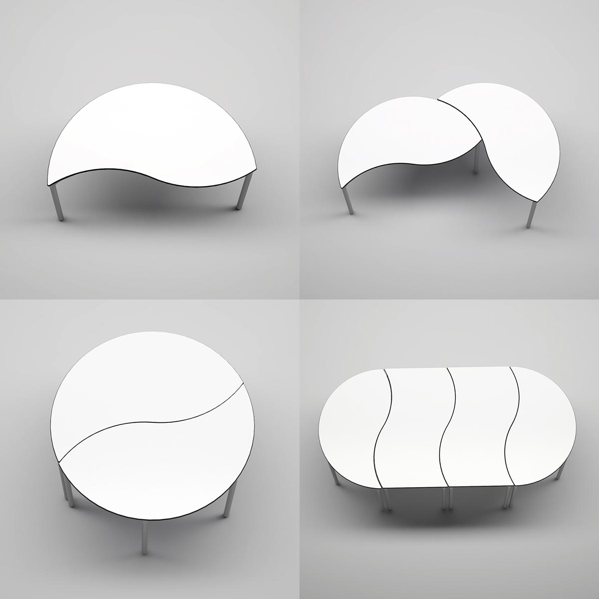 Höhenverstellbarer Halbrundtisch YANG verschiedene Kombinationsmöglichkeiten Höhenverstellbarer Halbrundtisch YANG verschiedene Kombinationsmöglichkeiten