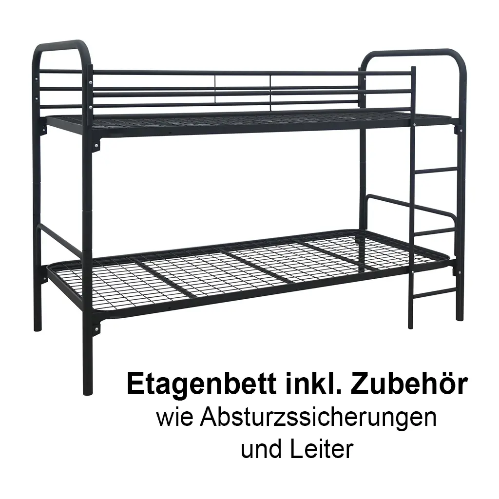 Doppelstockbett 190x90 cm in schwarz sowie Absturzsicherung und Leiter