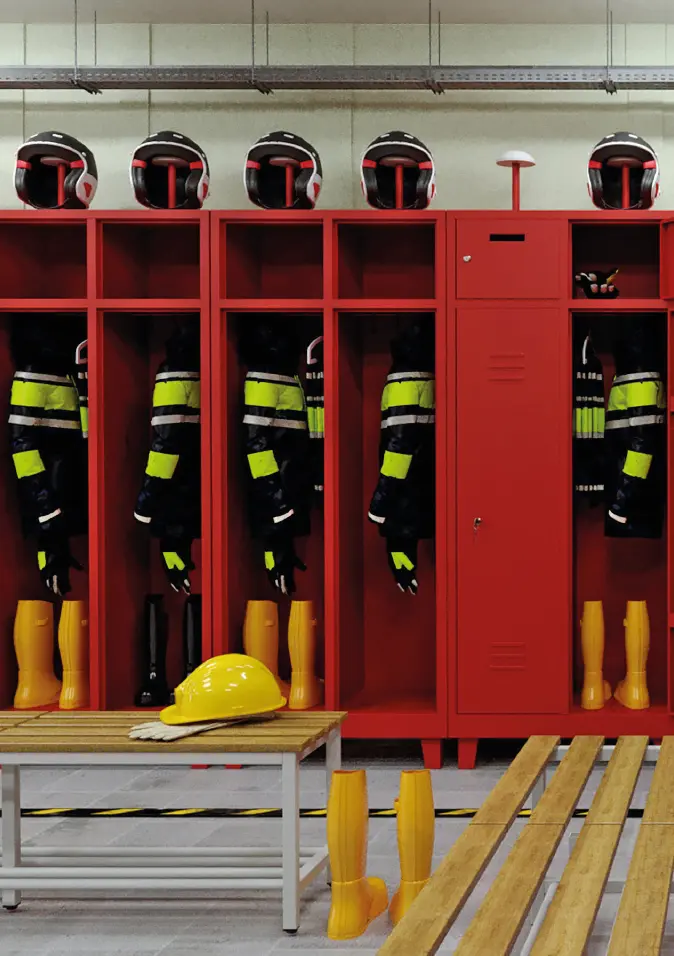 Feuerwehspind Feuerwehrschrank in Feuerwache Umkleideraum