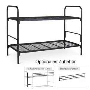 Stahlrohrdoppelstockbett 190x90 cm (schwarz) + opt. Zubehör