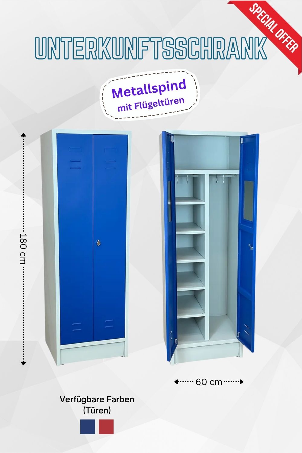 Unterkunftsschrank Metallspind HUGO - in 2 Farben