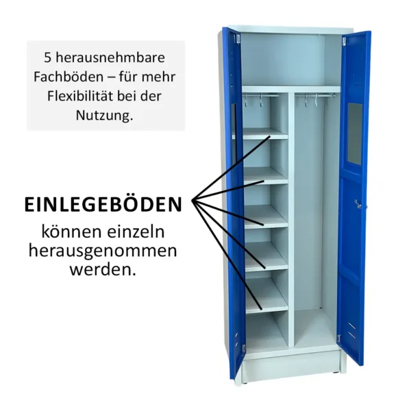 Unterkunftsschrank Metallspind HUGO mit variabler Innenaufteilung der Einlageböden