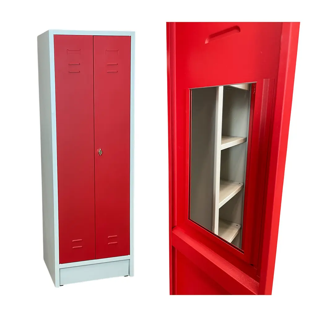 Unterkunftsschrank Metallspind HUGO - rote Türen - mit variabler Innenaufteilung der Einlagefächer